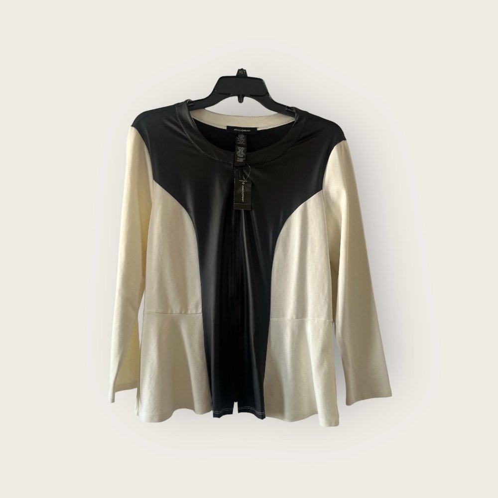 New Ashley Stewart Faux Leather Zip Up Peplum Top Shirt Tunic 18/20